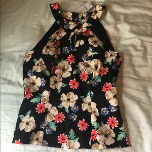White House black market Floral black top